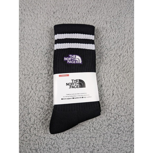 The North Face Crew Socks Mens Large‎ 9-11 Black White Striped Embroidered Logo - Picture 1 of 3